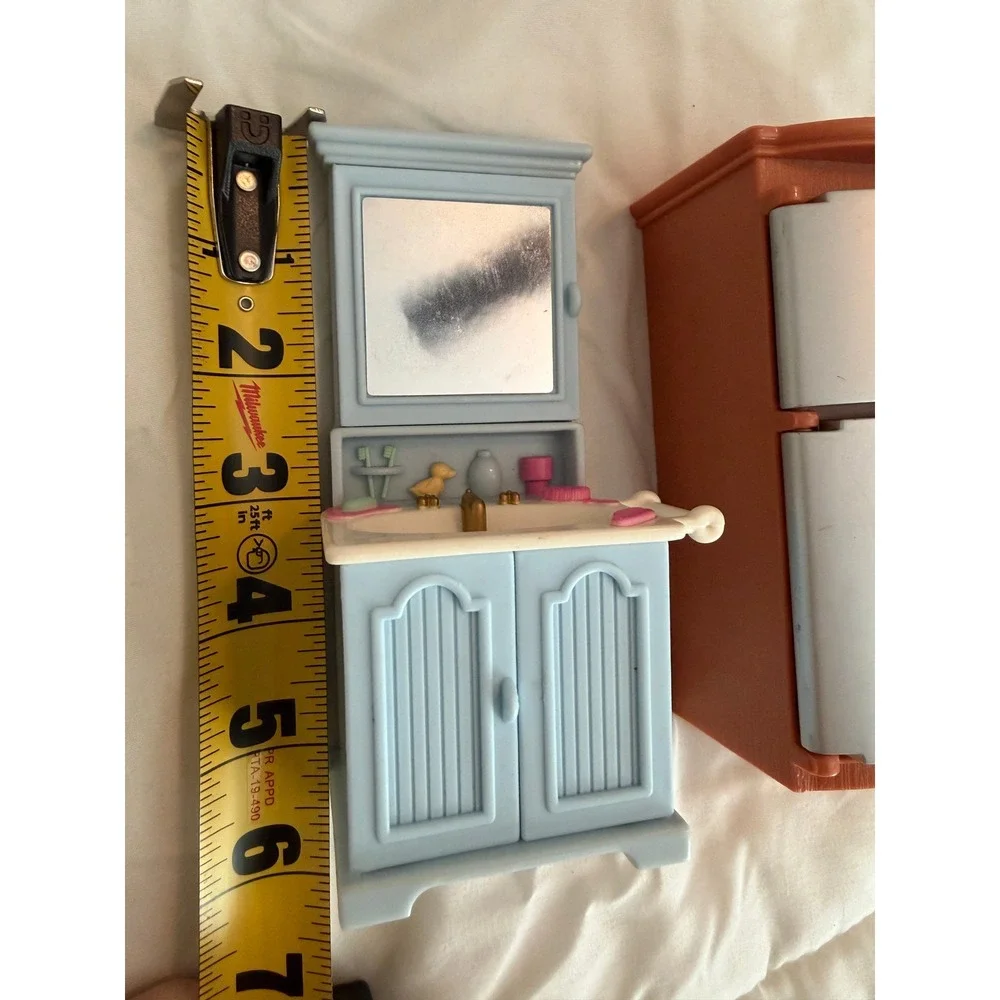 Mini Dollhouse Furniture Set Fridge Vanity and Computer Desk Lot
